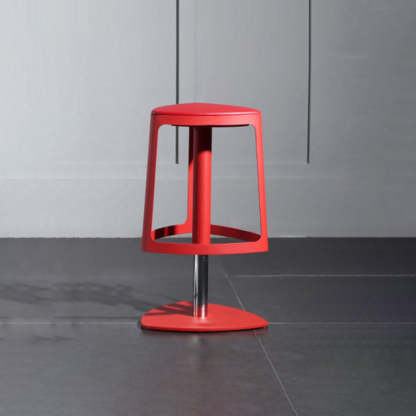 Contemporary Plastic Iron Triangle Swivel Bar Stool — Red