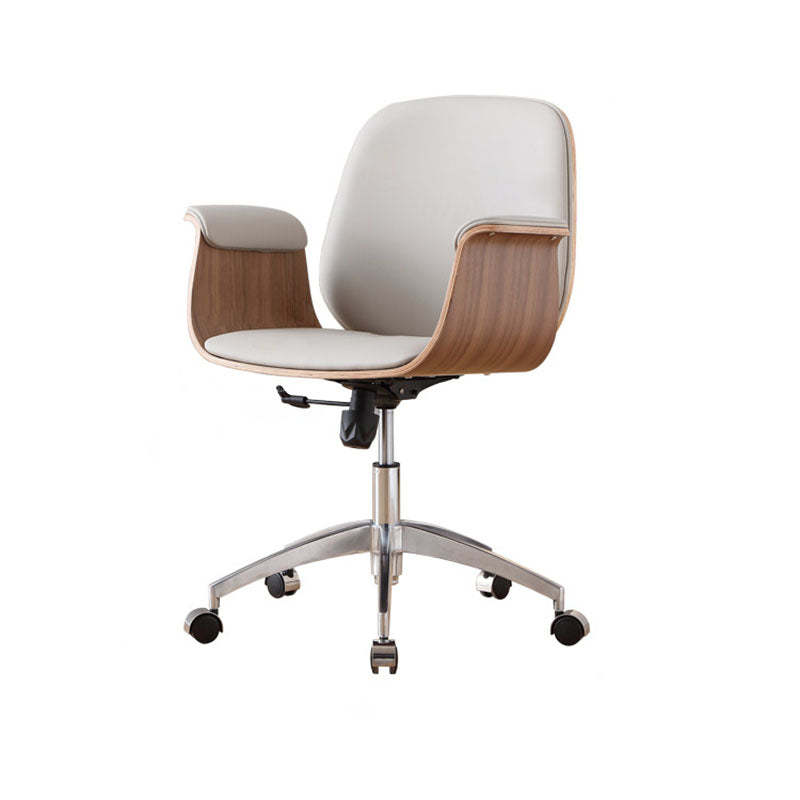 Contemporary Microfiber Leather Wood Grain Swivel Desk Chair