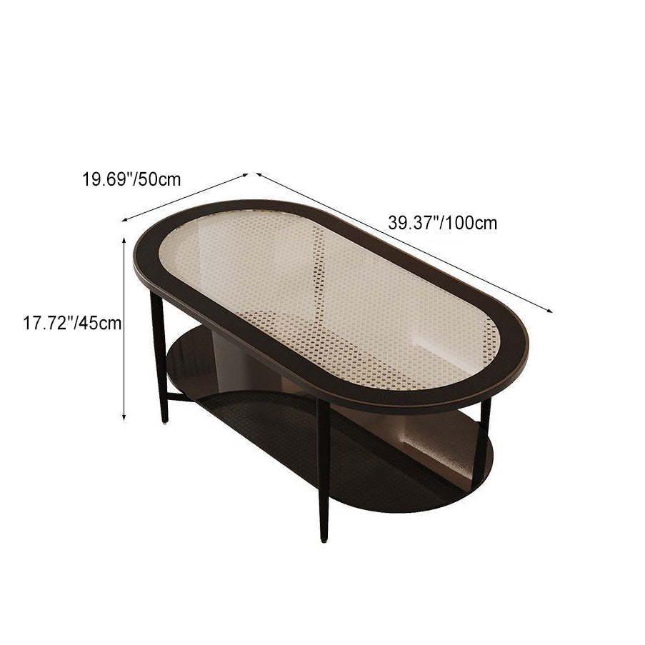 Retro Elliptical Woven Glass Iron Coffee Table — A - Black