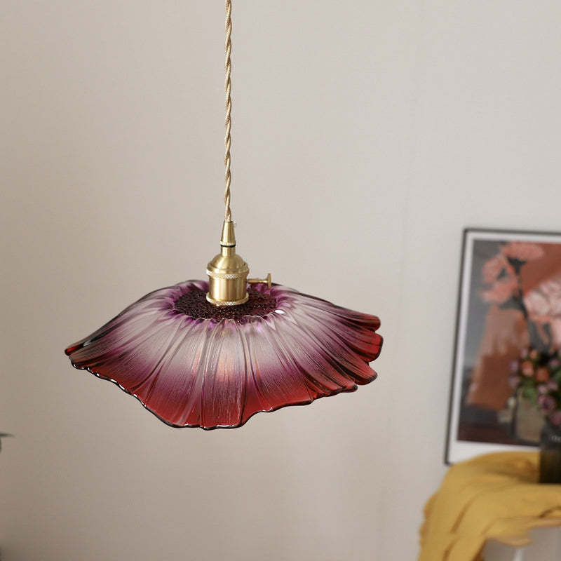 Vintage Lotus Leaf Glass Brass Pendant