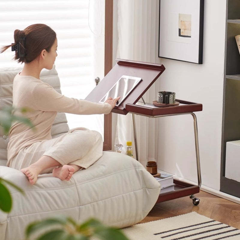 Nordic Wood Stainless Steel Movable Side Table 2-Tier