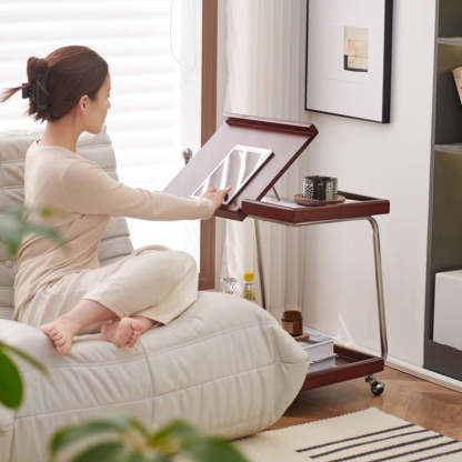 Nordic Wood Stainless Steel Movable Side Table 2-Tier