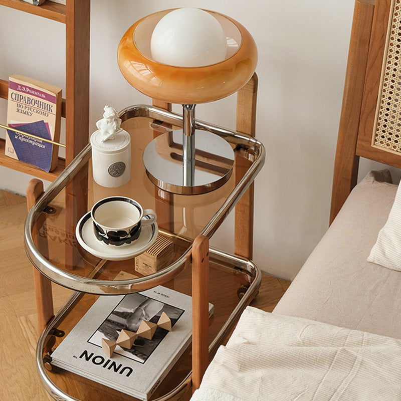 Minimalist Wood Glass Swivel Trolley End Table