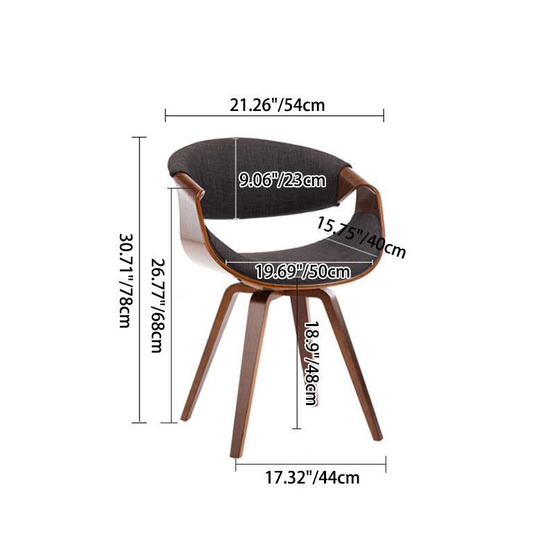 Contemporary Arc Upholstered Dining Chair — Original Wood Color Frame + Gray Leather Seat