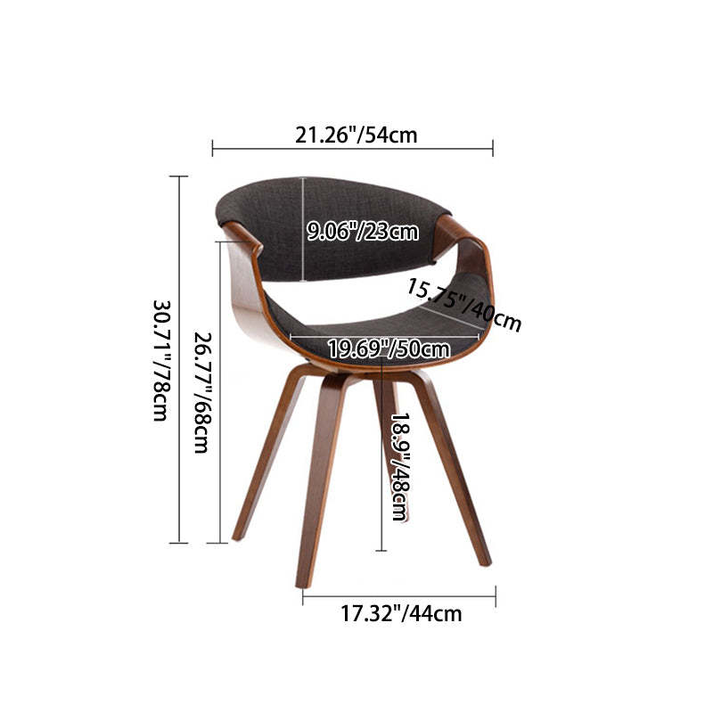Contemporary Arc Upholstered Dining Chair — Original Wood Color Frame + Gray Leather Seat