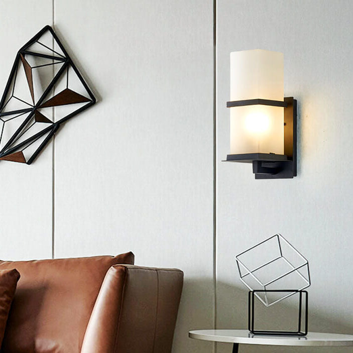 Industrial Column Frosted Glass Outdoor Wall Sconce — 220V-240V For UK/AU