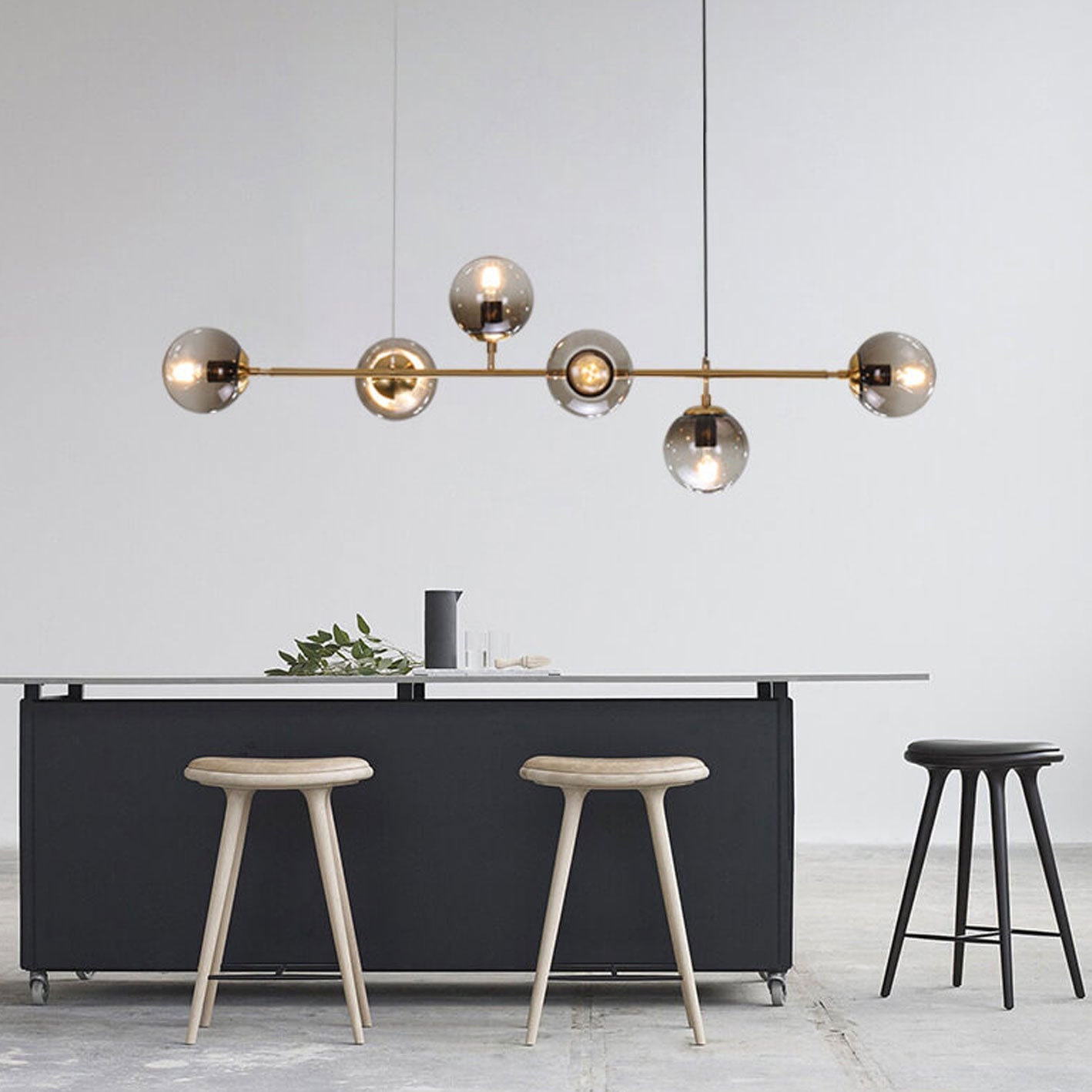 Minimalist Long Glass Globe Island Chandelier