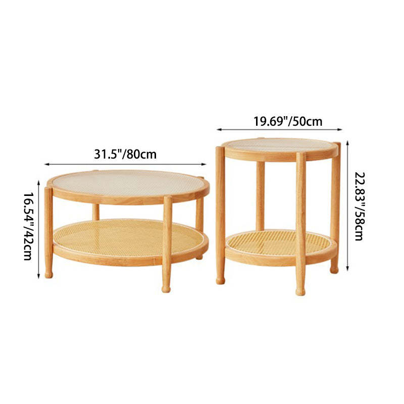 Minimalist Solid Wood Glass Rattan Coffee Table — Black