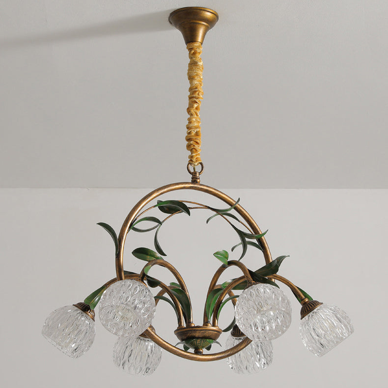 Art Deco Iron Lacquered Ring Tulip Glass Crystal Chandelier