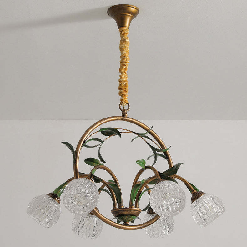 Art Deco Iron Lacquered Ring Tulip Glass Crystal Chandelier
