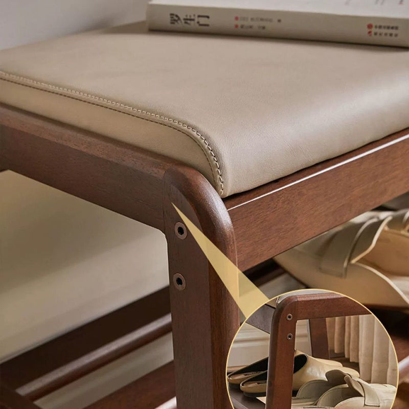 Minimalist Wood Leather Shoe Storage Bench