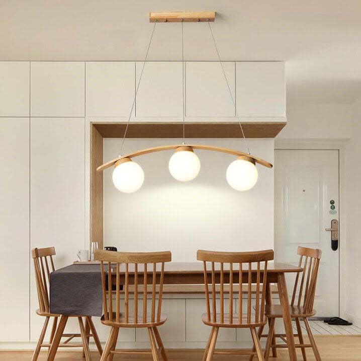 Japanese Harajuku Arc Wood Glass Ball Island Chandelier