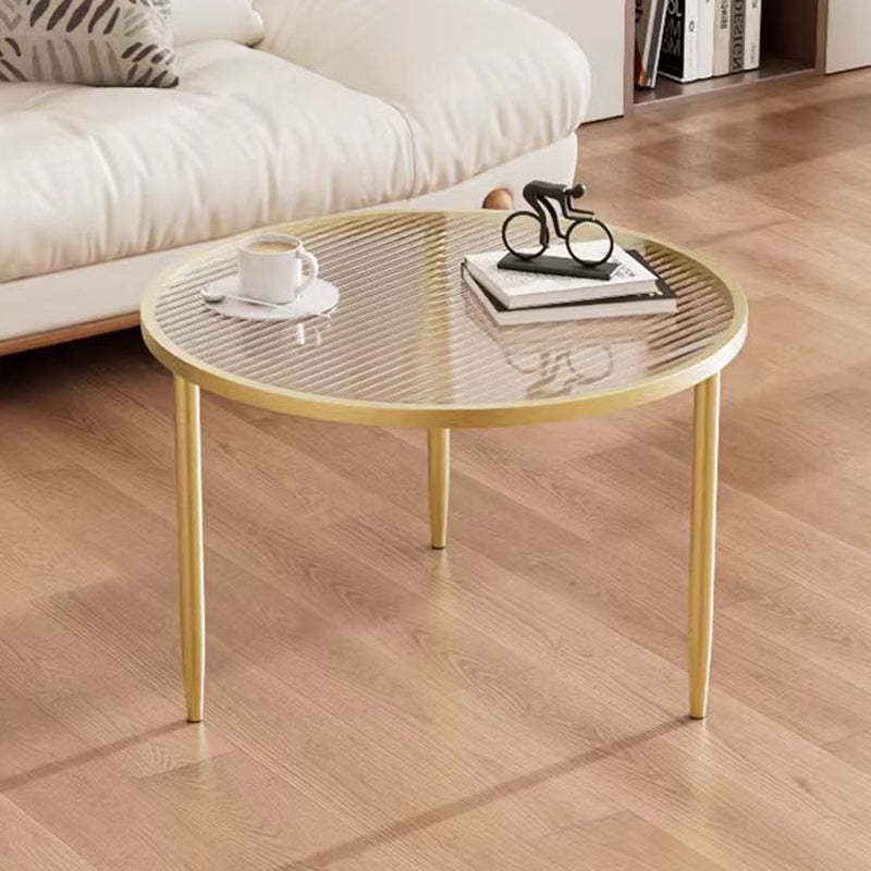 Minimalist Round Glass Metal Coffee Table — Brown Glass + White Frame