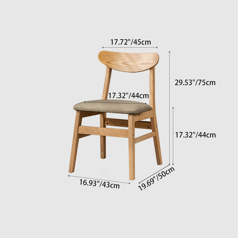 Retro Linen Upholstered Wood Dining Chair — Beige Linen
