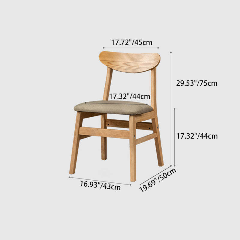 Retro Linen Upholstered Wood Dining Chair — Beige Linen