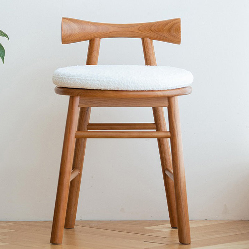 Modern Wood Lambswool Round Vanity Stool