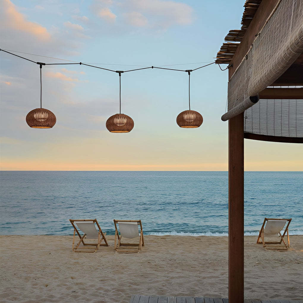 Lantern Shaped Waterproof Rattan Modern Outdoor Wall Lamp Chandelier-Lighom