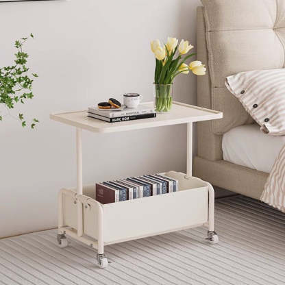 Modern Tray Leather Movable 2-Tier End Table