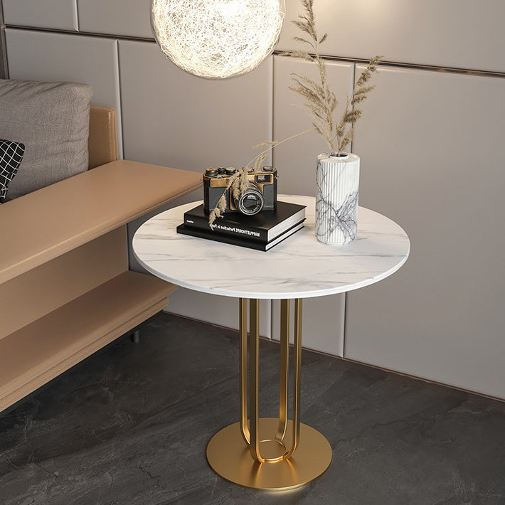 Minimalist Round Rock Slab Iron Coffee Table