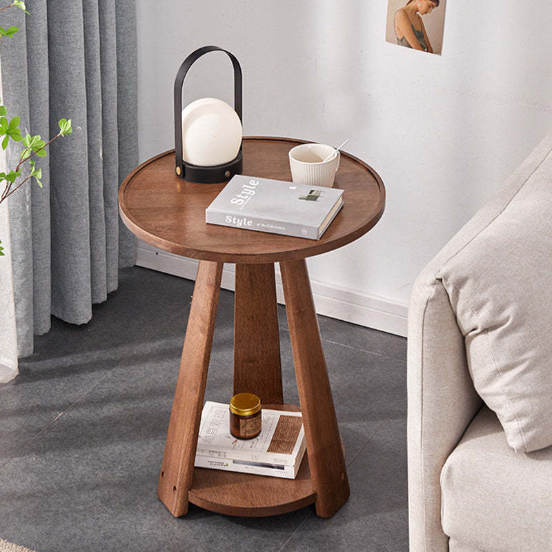 Modern Round Rubberwood 2-Tier End Table