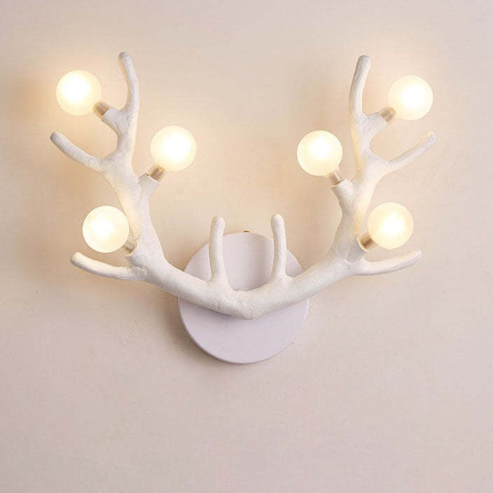 Nordic Resin Antler Branch Glass Ball Sconce — Wood / 110V-120V For US/CA