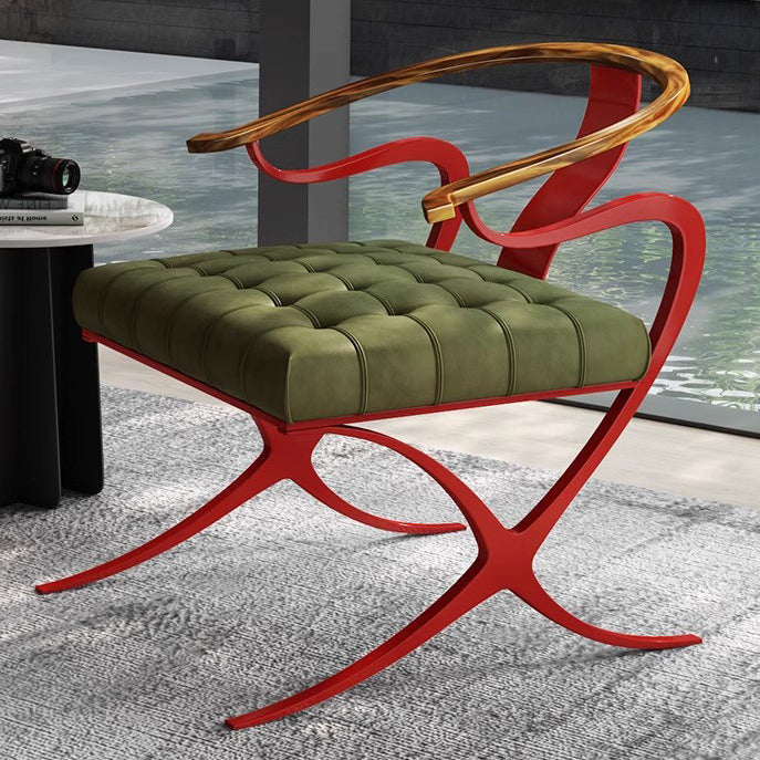Retro Curved Wood Leather Armchair