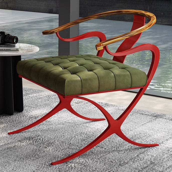 Retro Curved Wood Leather Armchair