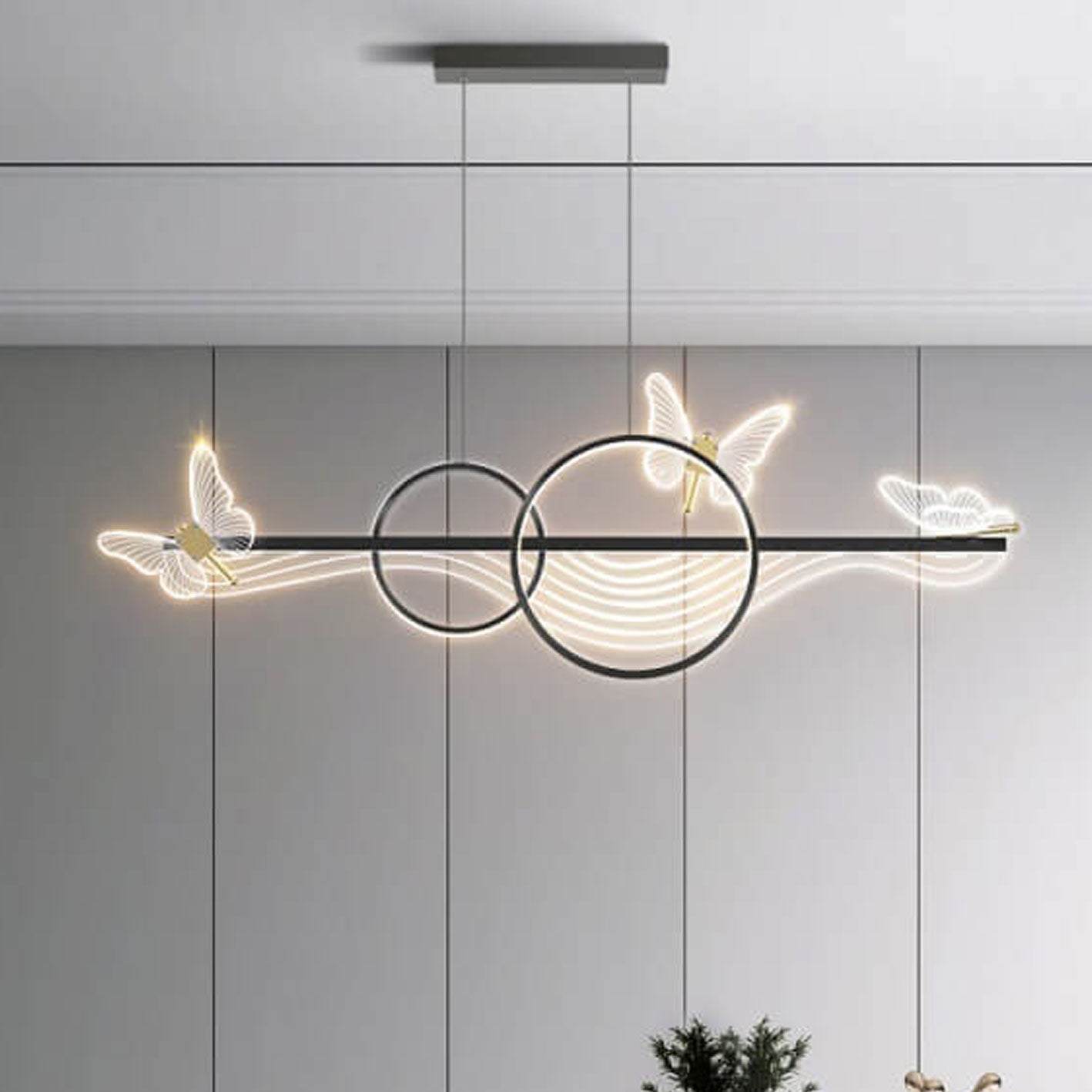 Nordic Butterfly Round Linear Island LED Chandelier — Warm Light (3000K) / Black / 220V-240V For UK/AU