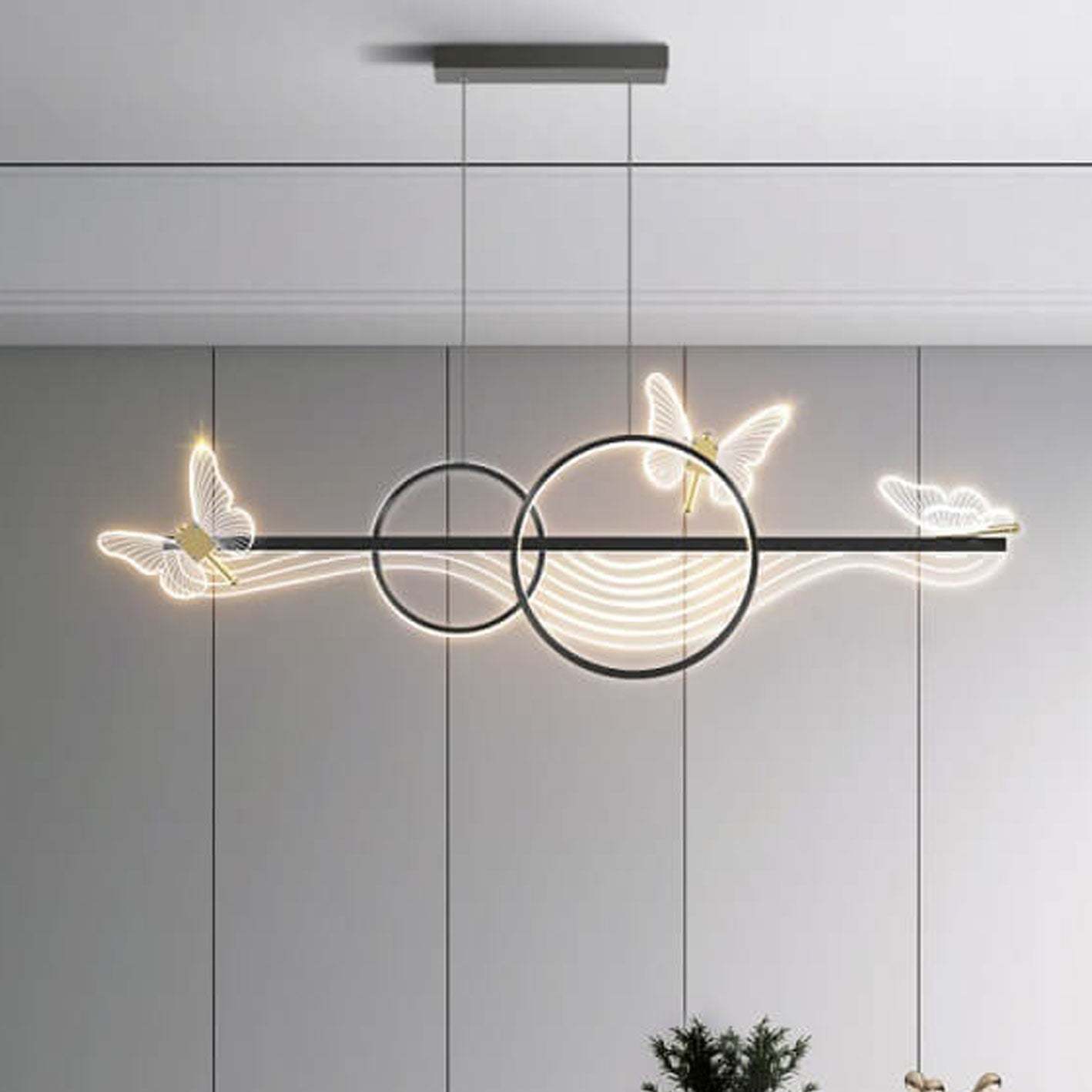 Nordic Butterfly Round Linear Island LED Chandelier — Warm Light (3000K) / Black / 220V-240V For UK/AU