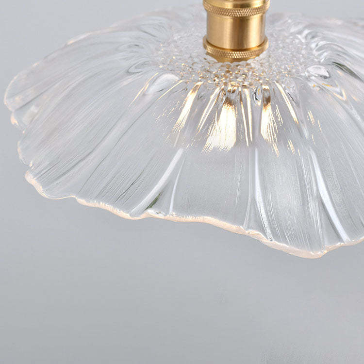 Nordic Vintage Clear Glass Flower Brass Pendant