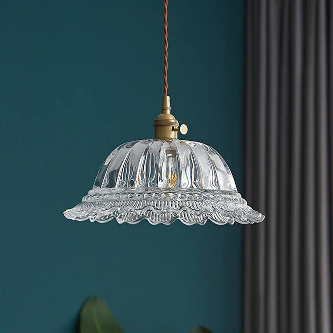Nordic Vintage Floral Glass Brass Pendant