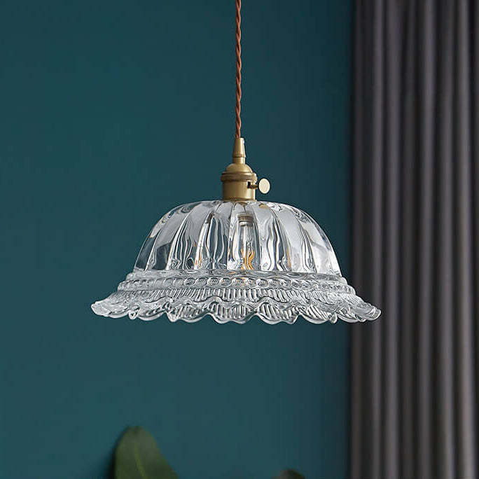 Nordic Vintage Floral Glass Brass Pendant