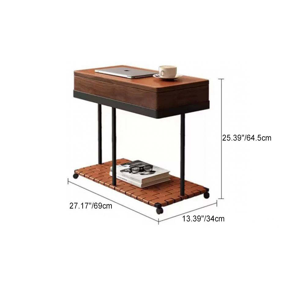 Vintage Solid Wood Rectangular Side Table 2-Tier