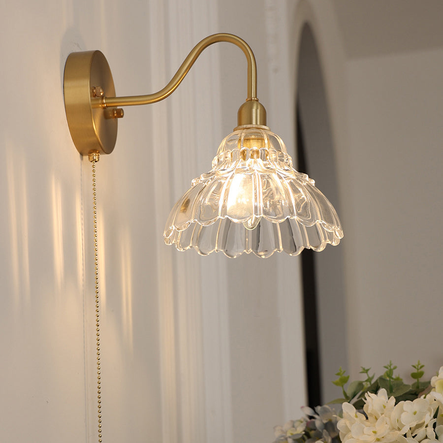 Minimalist Bellflower Brass Glass Sconce — 110V-120V For US/CA
