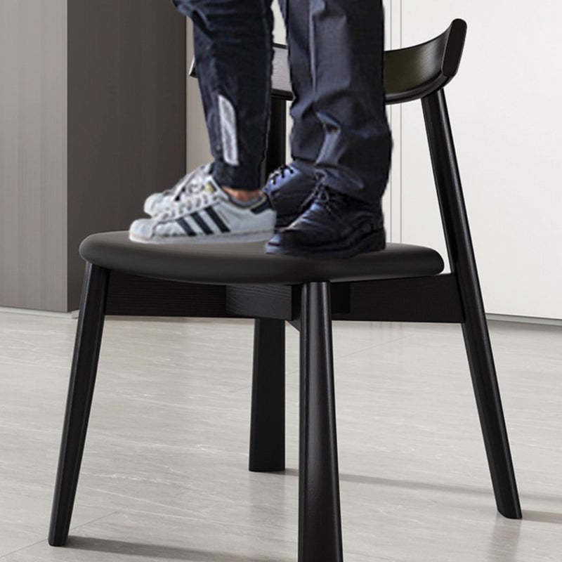 Nordic Upholstered Curved Leather Wood Dining Chair
