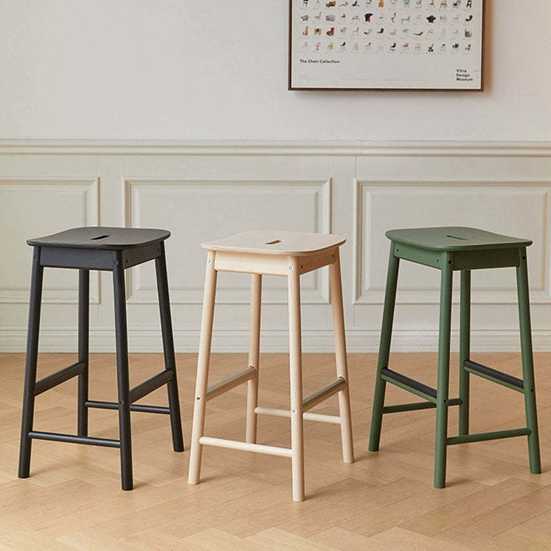 Nordic Wood Rectangular Bar Stool — Wood Color
