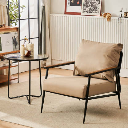 Vintage Cowhide Oak Metal Accent Chair — C