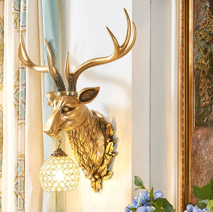European Retro Deer Head Resin Sconce