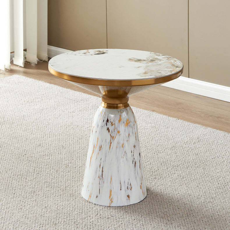 Modern Cone Rock Slab Steel Side Table