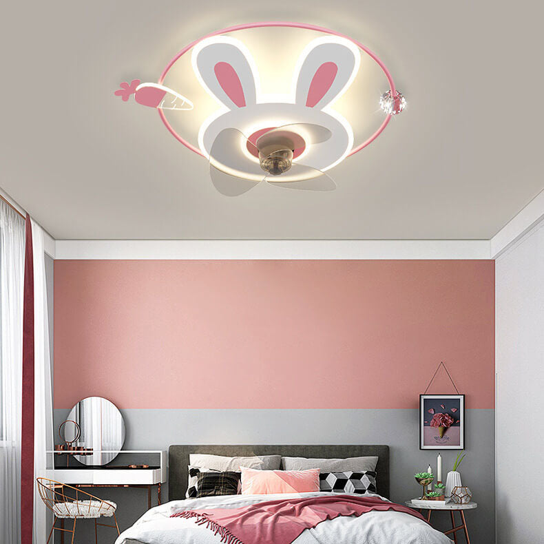 Creative bunny cartoon ceiling fans in acrylic — Rotatable / Blue / 220V-240V (UK/AU)
