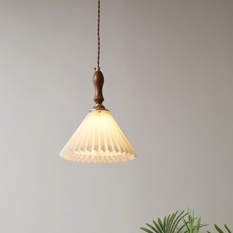 Vintage Pleated Fabric Conical Pendant Light