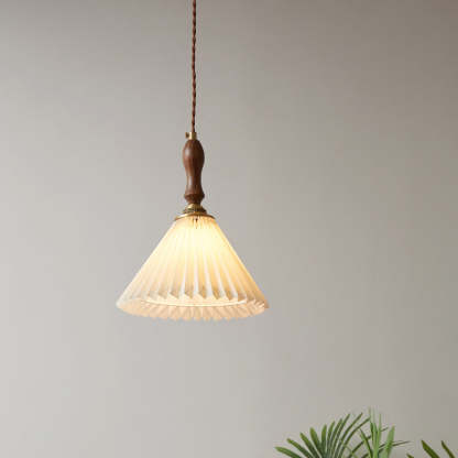 Vintage Pleated Fabric Conical Pendant Light
