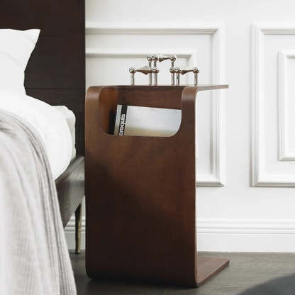 Minimalist Solid Wood C-Shaped Side Table