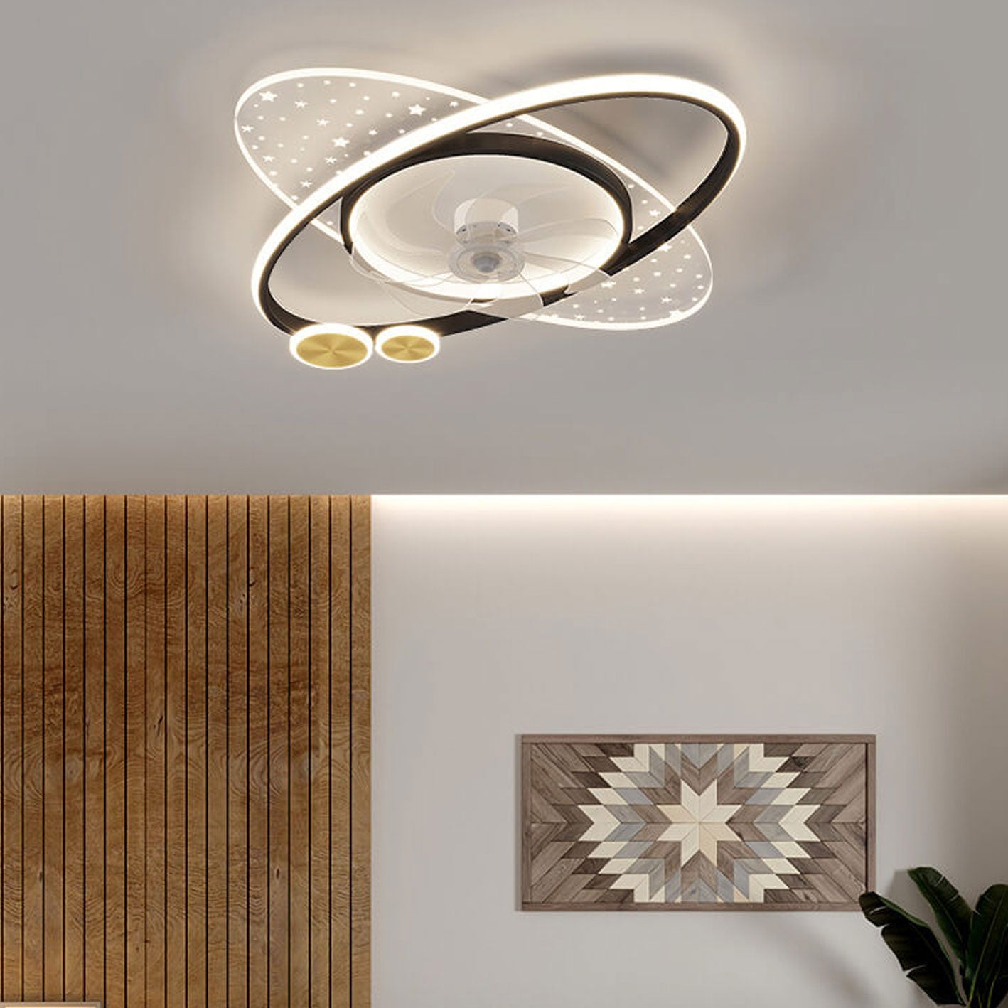Creative star planet black iron ceiling fans — Brushed Gold / 220V-240V (UK/AU