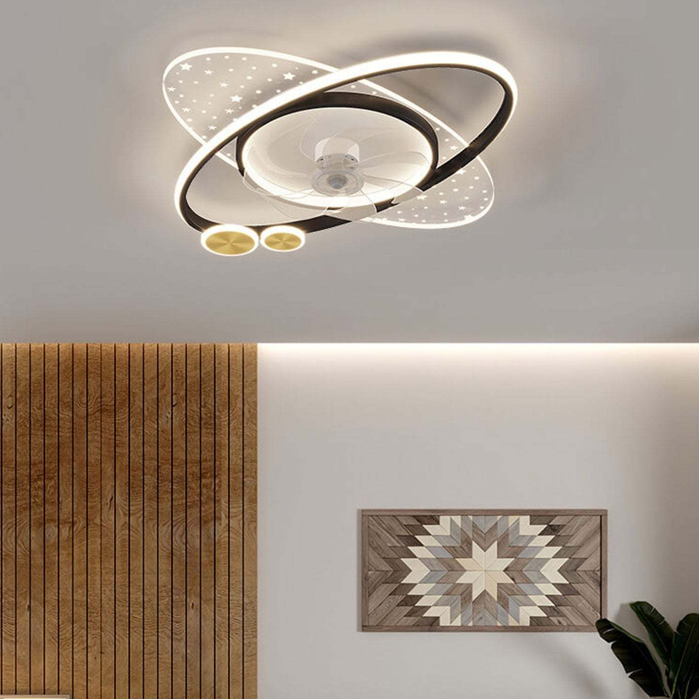 Modern Planet Star Effect LED Flush Mount Fan Light