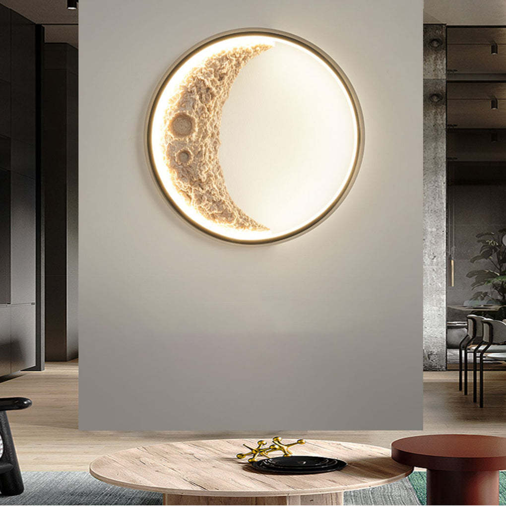Round Resin Moon Crescent LED Hardwired Outdoor Wall Light-Lighom
