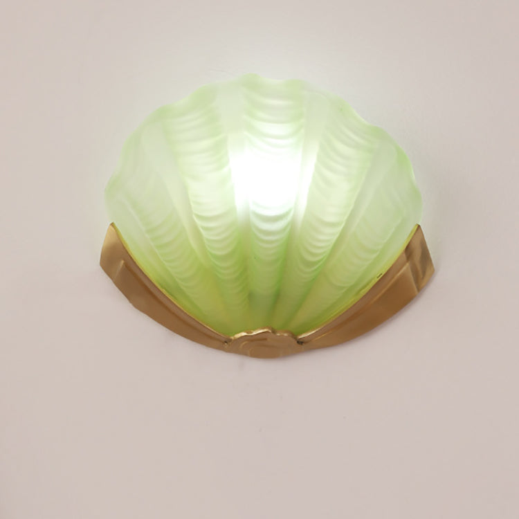 Art Deco Shell Brass Glass Wall Sconce