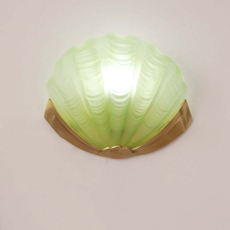 Art Deco Shell Brass Glass Wall Sconce