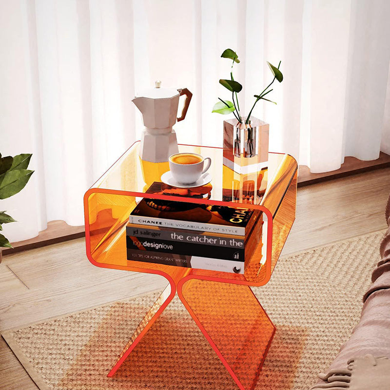 Minimalist Rectangular Acrylic 2-Tier End Table — Orange