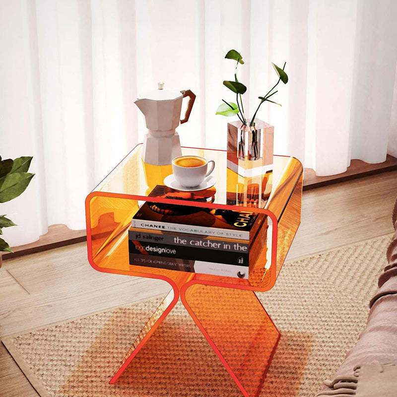Minimalist Rectangular Acrylic 2-Tier End Table — Orange